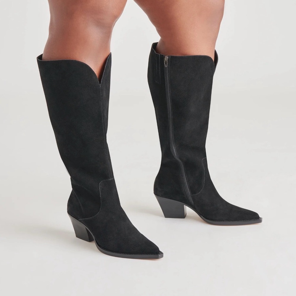 Dolce Vita Black Suede Knee-High Western Boots
